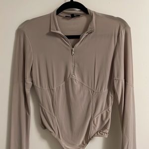 Missguided Half-Zip Bodysuit - Taupe Color (Medium/Size 8)